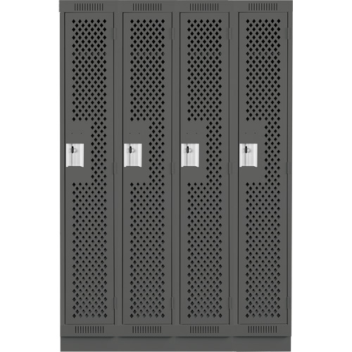 Clean Line Lockers, Bank of 4, 48" x 12" x 76", Steel, Charcoal, Rivet (Assembled), Perforated Pronet Distribution