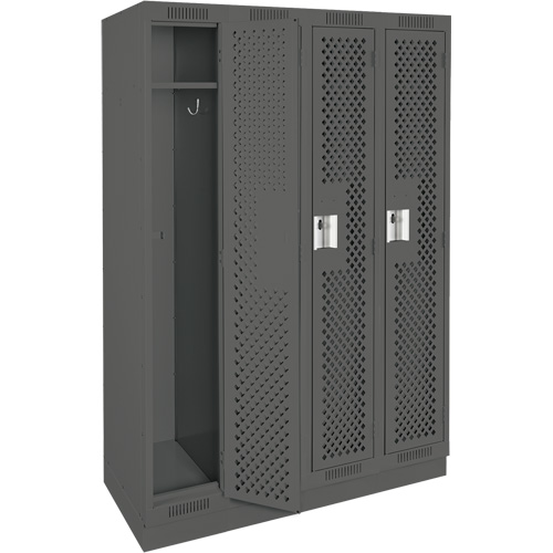 Clean Line Lockers, Bank of 4, 48" x 12" x 76", Steel, Charcoal, Rivet (Assembled), Perforated Pronet Distribution