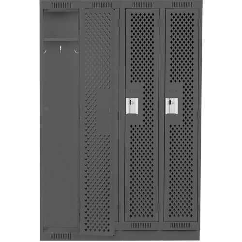 Clean Line Lockers, Bank of 4, 48" x 12" x 76", Steel, Charcoal, Rivet (Assembled), Perforated Pronet Distribution