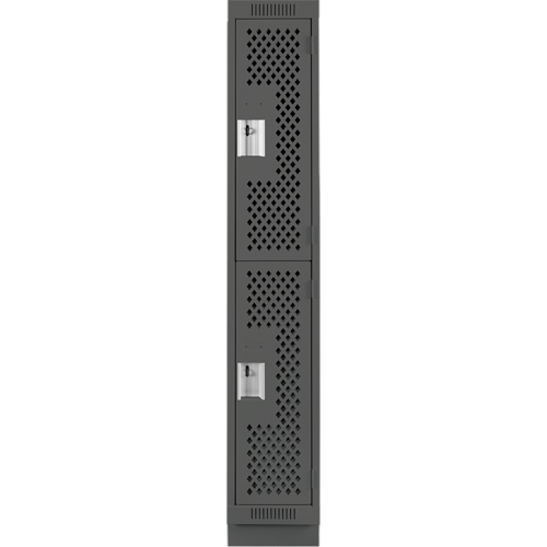 Clean Line Lockers, 2 -tier, 12" x 15" x 76", Steel, Charcoal, Rivet (Assembled), Perforated Pronet Distribution