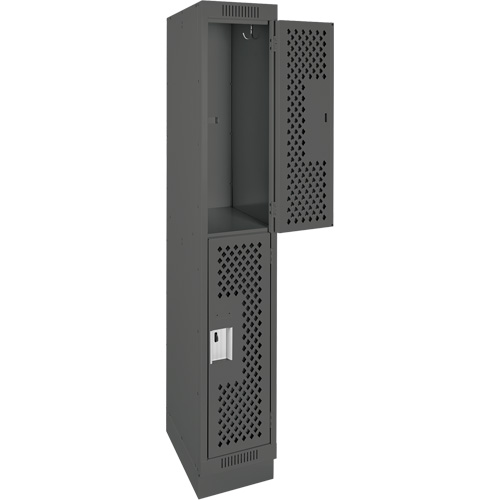 Clean Line Lockers, 2 -tier, 12" x 15" x 76", Steel, Charcoal, Rivet (Assembled), Perforated Pronet Distribution