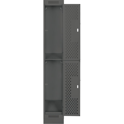 Clean Line Lockers, 2 -tier, 12" x 15" x 76", Steel, Charcoal, Rivet (Assembled), Perforated Pronet Distribution