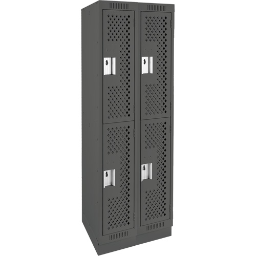 Clean Line Lockers, 2 -tier, Bank of 2, 24" x 15" x 76", Steel, Charcoal, Rivet (Assembled), Perforated Pronet Distribution