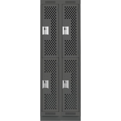 Clean Line Lockers, 2 -tier, Bank of 2, 24" x 15" x 76", Steel, Charcoal, Rivet (Assembled), Perforated Pronet Distribution