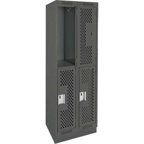 Clean Line Lockers, 2 -tier, Bank of 2, 24" x 15" x 76", Steel, Charcoal, Rivet (Assembled), Perforated Pronet Distribution