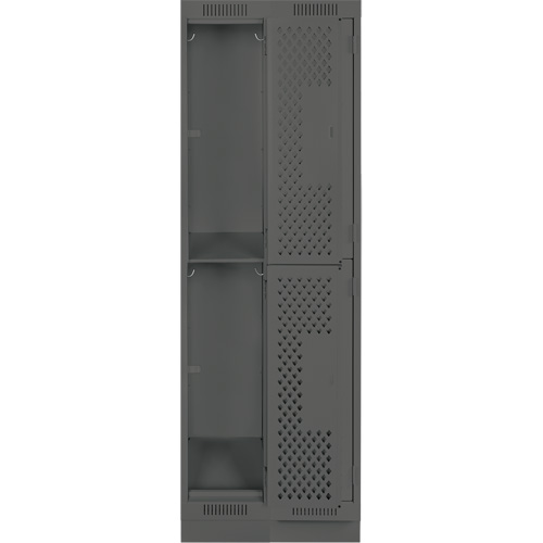 Clean Line Lockers, 2 -tier, Bank of 2, 24" x 15" x 76", Steel, Charcoal, Rivet (Assembled), Perforated Pronet Distribution