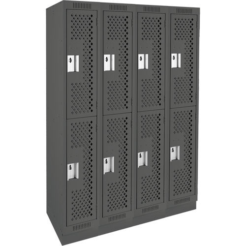Clean Line Lockers, 2 -tier, Bank of 4, 48" x 15" x 76", Steel, Charcoal, Rivet (Assembled), Perforated Pronet Distribution
