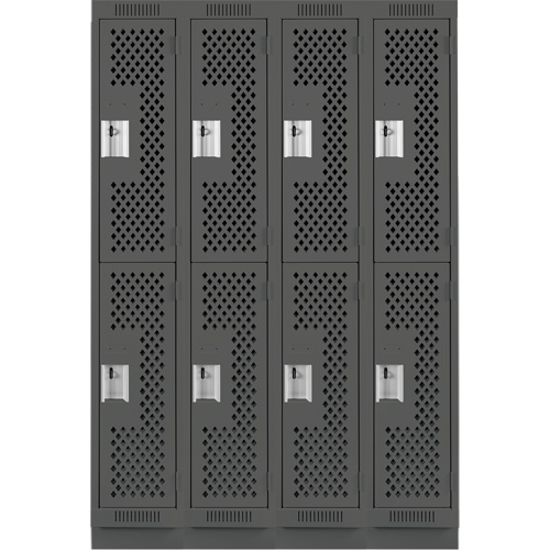 Clean Line Lockers, 2 -tier, Bank of 4, 48" x 15" x 76", Steel, Charcoal, Rivet (Assembled), Perforated Pronet Distribution