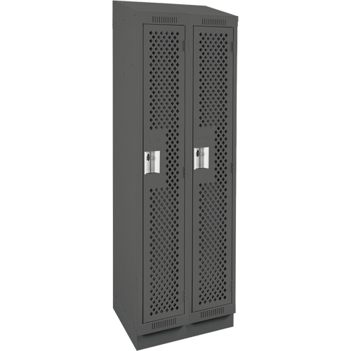 Clean Line Lockers, Bank of 2, 24" x 18" x 82", Steel, Charcoal, Rivet (Assembled), Perforated Pronet Distribution