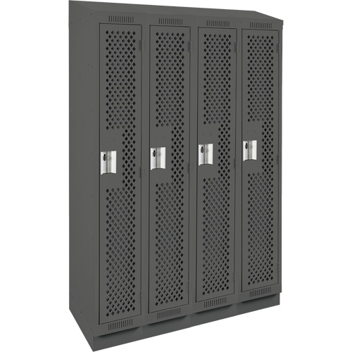 Clean Line Lockers, Bank of 4, 48" x 18" x 82", Steel, Charcoal, Rivet (Assembled), Perforated Pronet Distribution