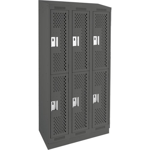 Clean Line Lockers, 2 -tier, Bank of 3, 36" x 18" x 82", Steel, Charcoal, Rivet (Assembled), Perforated Pronet Distribution