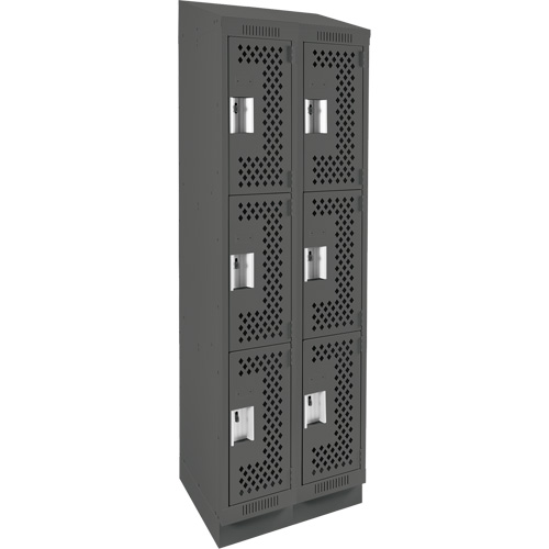 Clean Line Lockers, 3 -tier, Bank of 2, 24" x 12" x 82", Steel, Charcoal, Rivet (Assembled), Perforated Pronet Distribution