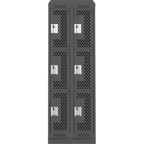 Clean Line Lockers, 3 -tier, Bank of 2, 24" x 12" x 82", Steel, Charcoal, Rivet (Assembled), Perforated Pronet Distribution