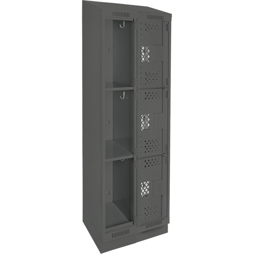 Clean Line Lockers, 3 -tier, Bank of 2, 24" x 12" x 82", Steel, Charcoal, Rivet (Assembled), Perforated Pronet Distribution