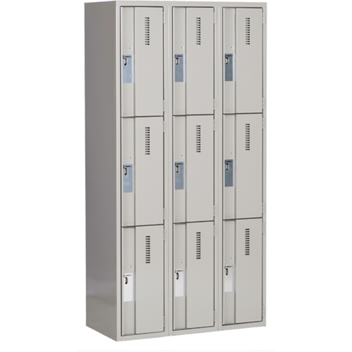 Concorde Heavy-Duty Lockers, 3 -tier, Bank of 3, 36" x 18" x 72", Steel, Grey, Welded (Assembled) Pronet Distribution