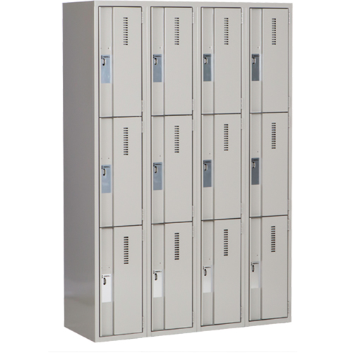 Concorde Heavy-Duty Lockers, 3 -tier, Bank of 4, 48" x 18" x 72", Steel, Grey, Welded (Assembled) Pronet Distribution
