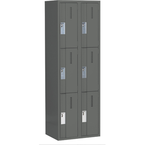 Concorde Heavy-Duty Lockers, 3 -tier, Bank of 2, 24" x 18" x 72", Steel, Charcoal, Welded (Assembled) Pronet Distribution
