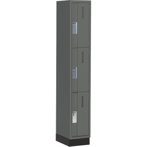 Concorde Heavy-Duty Lockers, 3 -tier, 12" x 18" x 76", Steel, Charcoal, Welded (Assembled) Pronet Distribution