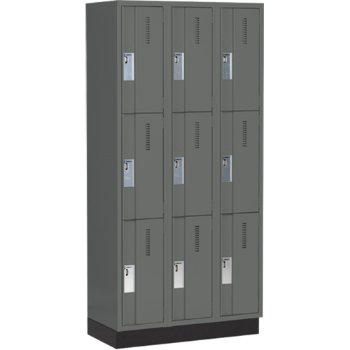 Concorde Heavy-Duty Lockers, 3 -tier, Bank of 3, 36" x 18" x 76", Steel, Charcoal, Welded (Assembled) Pronet Distribution