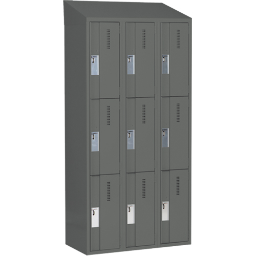 Concorde Heavy-Duty Lockers, 3 -tier, Bank of 3, 36" x 18" x 78", Steel, Charcoal, Welded (Assembled) Pronet Distribution