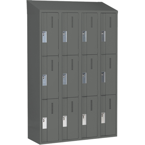 Concorde Heavy-Duty Lockers, 3 -tier, Bank of 4, 48" x 18" x 78", Steel, Charcoal, Welded (Assembled) Pronet Distribution