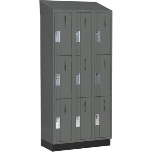 Concorde Heavy-Duty Lockers, 3 -tier, Bank of 3, 36" x 18" x 82", Steel, Charcoal, Welded (Assembled) Pronet Distribution