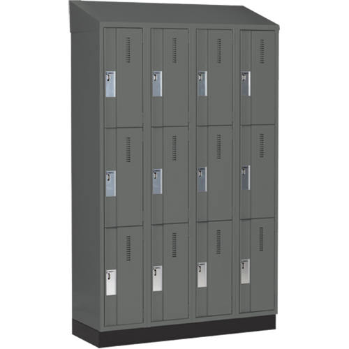 Concorde Heavy-Duty Lockers, 3 -tier, Bank of 4, 48" x 18" x 82", Steel, Charcoal, Welded (Assembled) Pronet Distribution