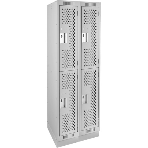 Clean Line Lockers, 2 -tier, Bank of 2, 24" x 15" x 76", Steel, Grey, Rivet (Assembled), Perforated Pronet Distribution