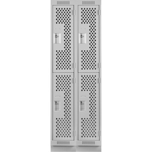 Clean Line Lockers, 2 -tier, Bank of 2, 24" x 15" x 76", Steel, Grey, Rivet (Assembled), Perforated Pronet Distribution