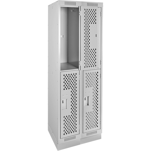 Clean Line Lockers, 2 -tier, Bank of 2, 24" x 15" x 76", Steel, Grey, Rivet (Assembled), Perforated Pronet Distribution