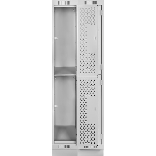 Clean Line Lockers, 2 -tier, Bank of 2, 24" x 15" x 76", Steel, Grey, Rivet (Assembled), Perforated Pronet Distribution