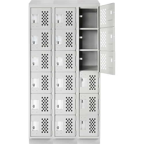 Clean-Line Perforated Lockerette, 6 -tier, Bank of 3, 12" x 72" x 12", Steel Pronet Distribution