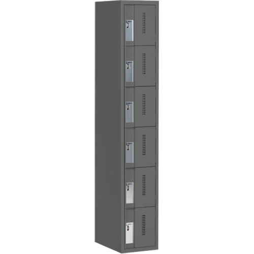 Concorde Heavy-Duty Lockers, 6 -tier, 12" x 18" x 72", Steel, Charcoal, Welded (Assembled) Pronet Distribution