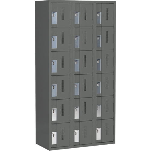 Concorde Heavy-Duty Lockers, 6 -tier, Bank of 3, 36" x 18" x 72", Steel, Charcoal, Welded (Assembled) Pronet Distribution