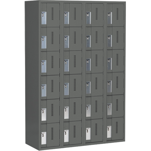 Concorde Heavy-Duty Lockers, 6 -tier, Bank of 4, 48" x 18" x 72", Steel, Charcoal, Welded (Assembled) Pronet Distribution