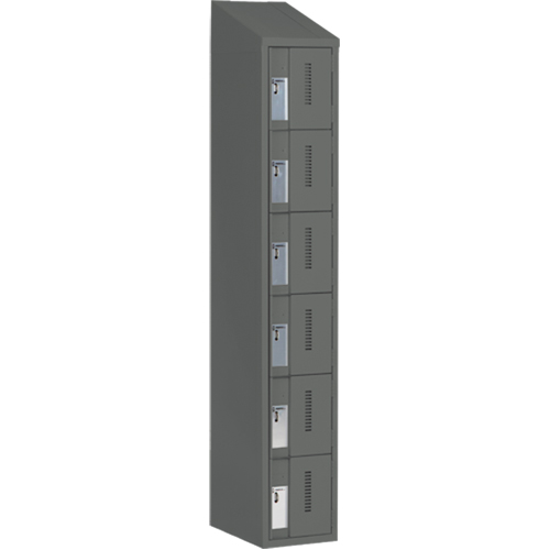 Concorde Heavy-Duty Lockers, 6 -tier, 12" x 18" x 78", Steel, Charcoal, Welded (Assembled) Pronet Distribution