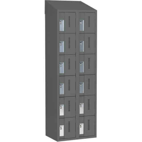 Concorde Heavy-Duty Lockers, 6 -tier, Bank of 2, 24" x 18" x 78", Steel, Charcoal, Welded (Assembled) Pronet Distribution