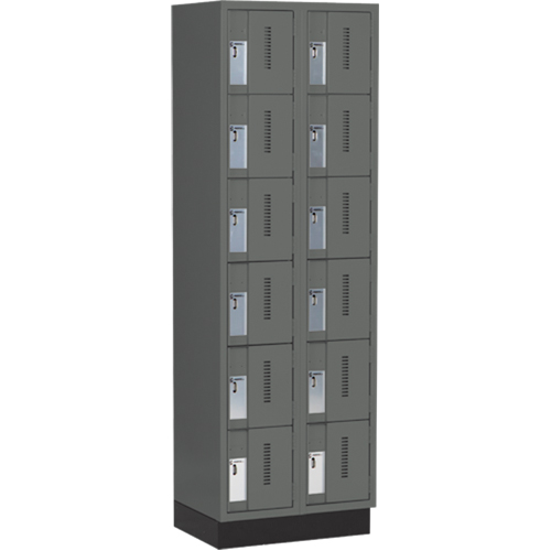 Concorde Heavy-Duty Lockers, 6 -tier, Bank of 2, 24" x 18" x 76", Steel, Charcoal, Welded (Assembled) Pronet Distribution