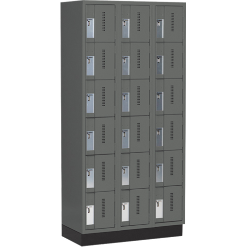 Concorde Heavy-Duty Lockers, 6 -tier, Bank of 3, 36" x 18" x 76", Steel, Charcoal, Welded (Assembled) Pronet Distribution