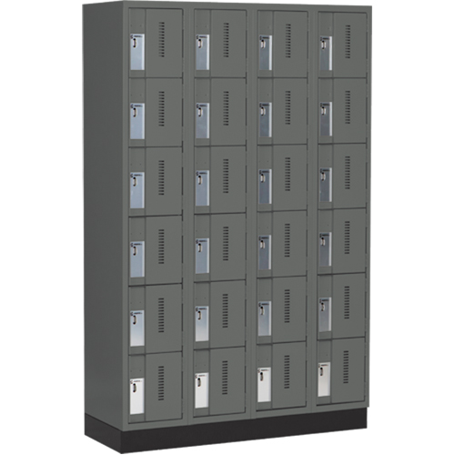 Concorde Heavy-Duty Lockers, 6 -tier, Bank of 4, 48" x 18" x 76", Steel, Charcoal, Welded (Assembled) Pronet Distribution