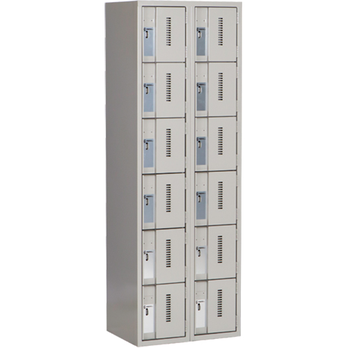Concorde Heavy-Duty Lockers, 6 -tier, Bank of 2, 24" x 18" x 72", Steel, Grey, Welded (Assembled) Pronet Distribution