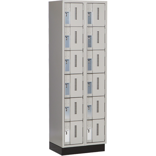 Concorde Heavy-Duty Lockers, 6 -tier, Bank of 2, 24" x 18" x 76", Steel, Grey, Welded (Assembled) Pronet Distribution