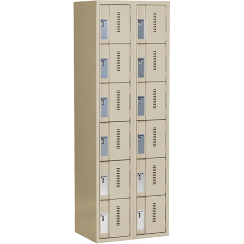 Concorde Heavy-Duty Lockers, 6 -tier, Bank of 2, 24" x 18" x 72", Steel, Beige, Welded (Assembled) Pronet Distribution