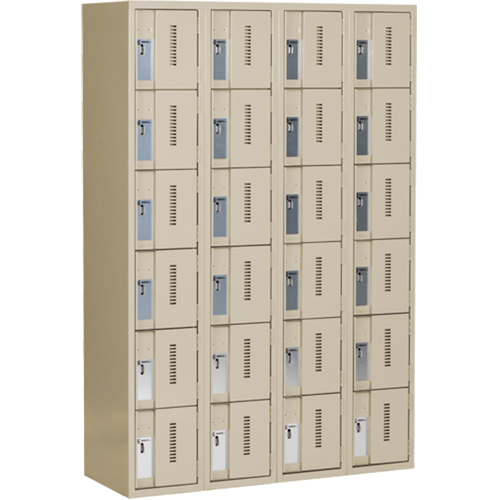 Concorde Heavy-Duty Lockers, 6 -tier, Bank of 4, 48" x 18" x 72", Steel, Beige, Welded (Assembled) Pronet Distribution
