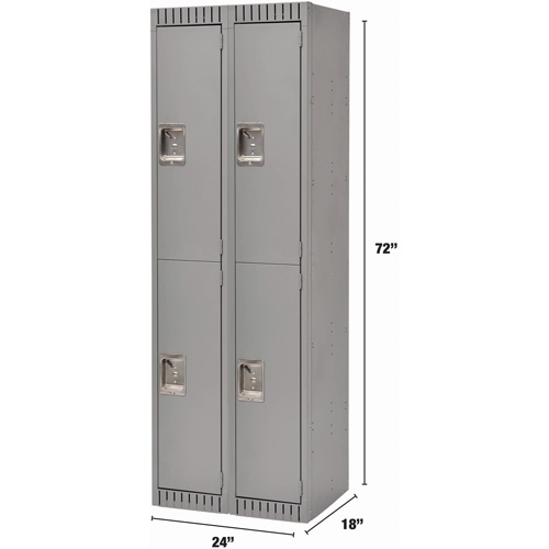 Lockers, 2 -tier, Bank of 2, 24" x 18" x 72", Steel, Grey, Knocked Down Pronet Distribution