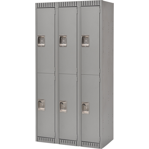 Casiers, 2 niveaux, Bloc de 3, 36" x 18" x 72", Acier, Gris, D&eacute;mont&eacute; Pronet Distribution