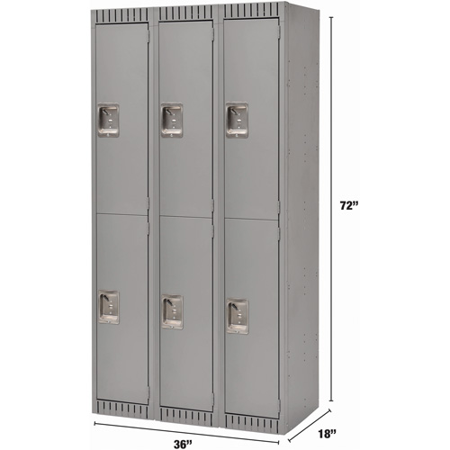 Casiers, 2 niveaux, Bloc de 3, 36" x 18" x 72", Acier, Gris, D&eacute;mont&eacute; Pronet Distribution