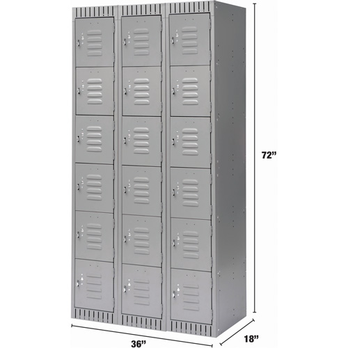 Casiers, 6 niveaux, Bloc de 3, 36" x 18" x 72", Acier, Gris, D&eacute;mont&eacute; Pronet Distribution