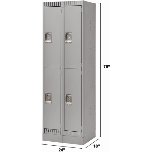 Lockers, 2 -tier, Bank of 2, 24" x 18" x 76", Steel, Grey, Knocked Down Pronet Distribution