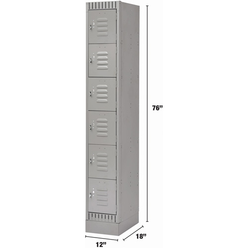 Lockers, 6 -tier, 12" x 18" x 76", Steel, Grey, Knocked Down Pronet Distribution